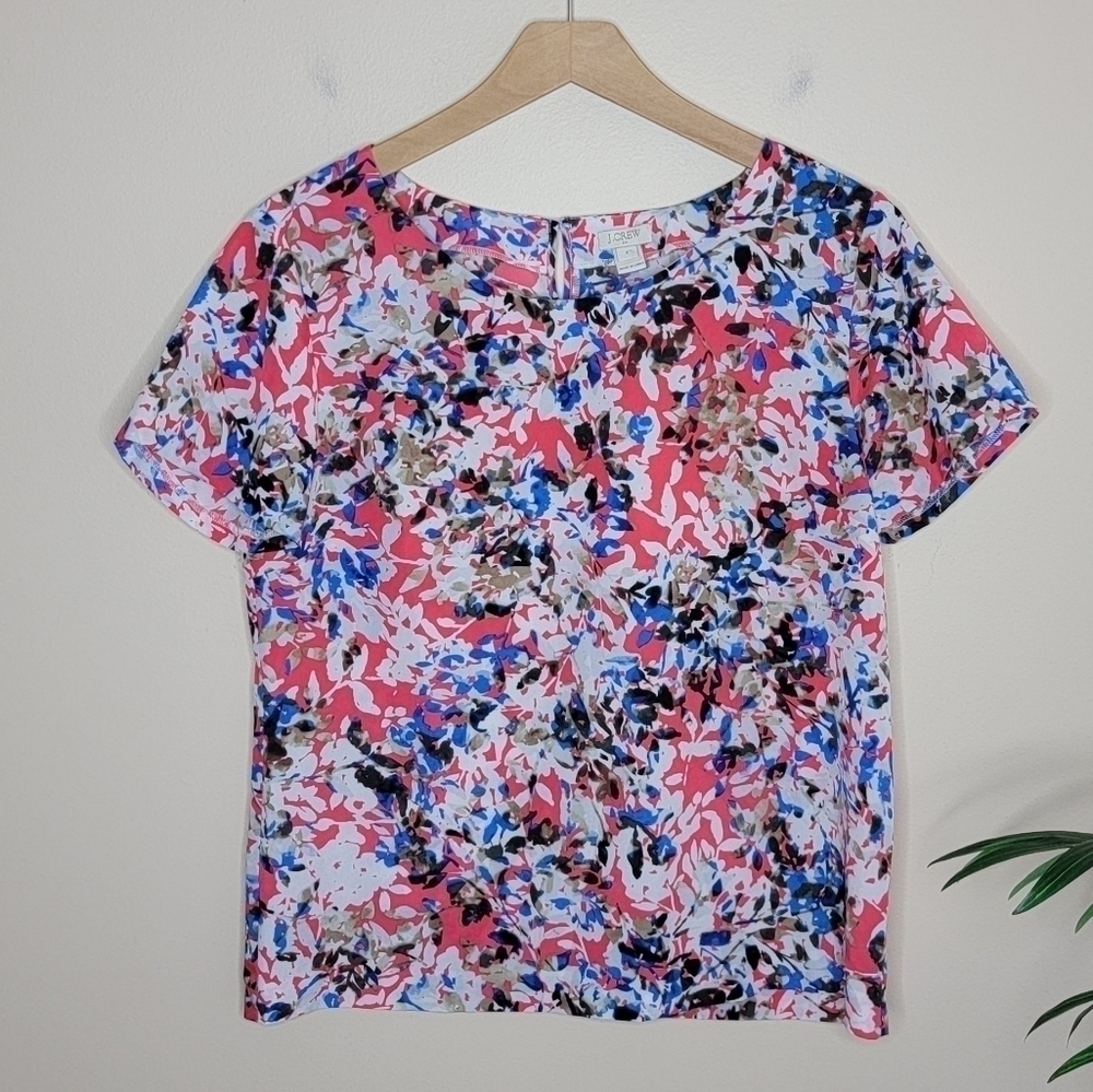 J. Crew Factory Abstract Floral Print Short Sleeve Blouse Size Small